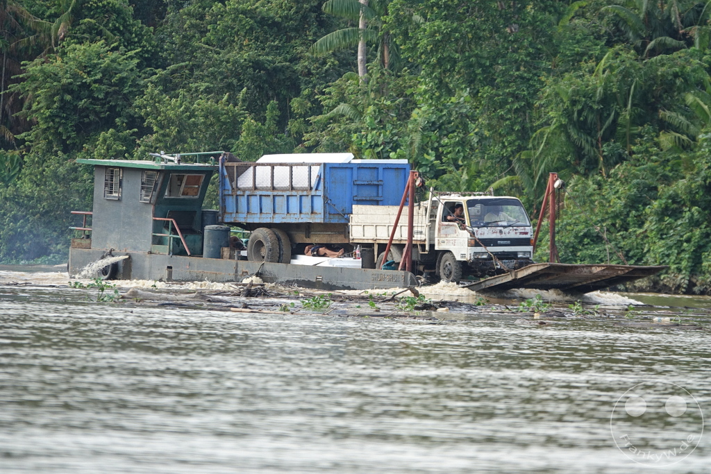 Kinabatangan Wildlife Sanctuary - Borneo - Malaysia - ferry with Truck