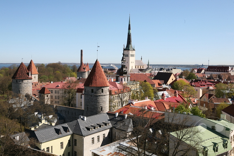 Estland - Tallinn - Aussicht auf die Altstadt von Tallinn mit mittelalterlichen Gebäuden und kirchlichem Turm.