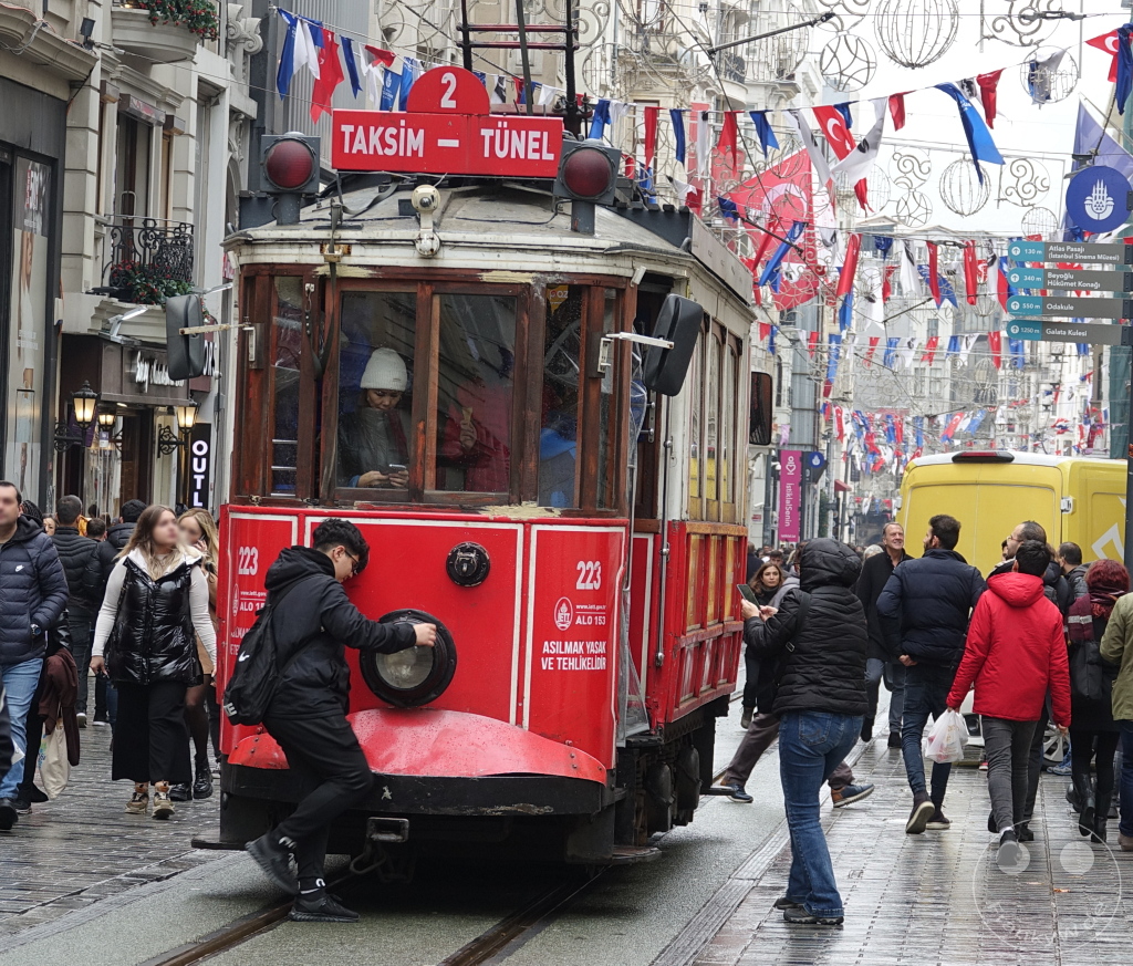 Turkey - Istanbul - The most famous shopping street of Istanbul Istiklal Caddesi with nostalgic red streetcar