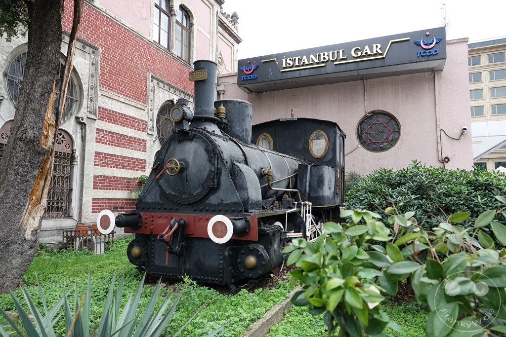 Turkey - Istanbul - Historic Orient Express locomotive in front of the railroad museum at Sirkeci station