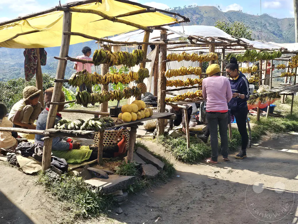 Madagaskar - Alaotra Mangoro - Aussichtspunkt - Parkplatz - Verkaufsstand Früchte
