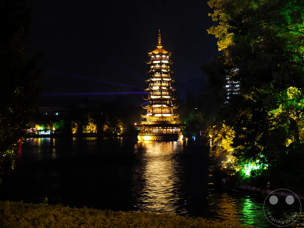 China - Guilin - The Sun and Moon Pagodas on Shan Lake in Guilin