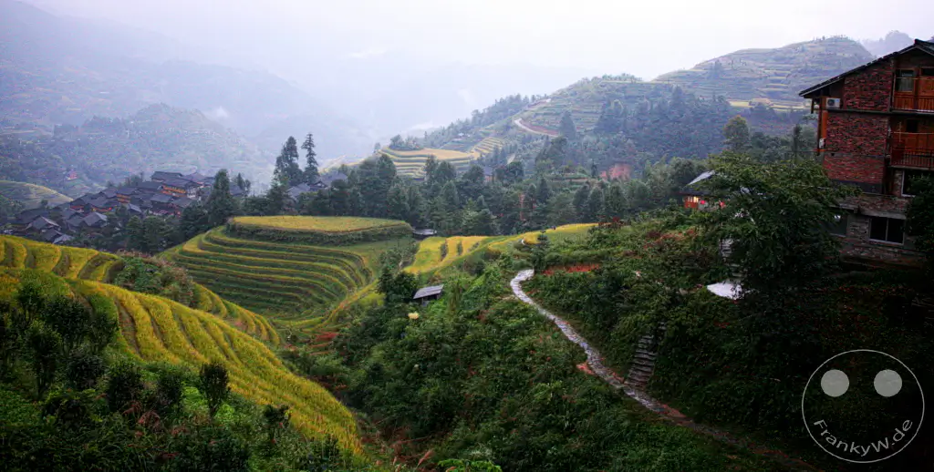 China – Longsheng – sweeping panoramic view of the Longji Rice Terraces (Dragon's Backbone)